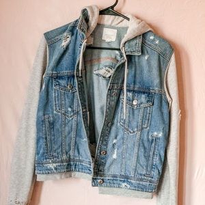 Distressed AE hooded jean jacket